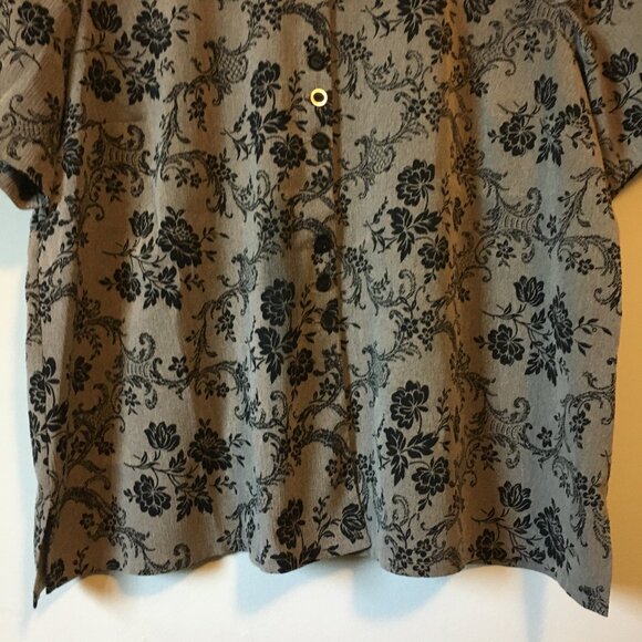 Vintage Penningtons Wallpaper Damask Print Short Sleeve Button Down Top - Picture 5 of 16